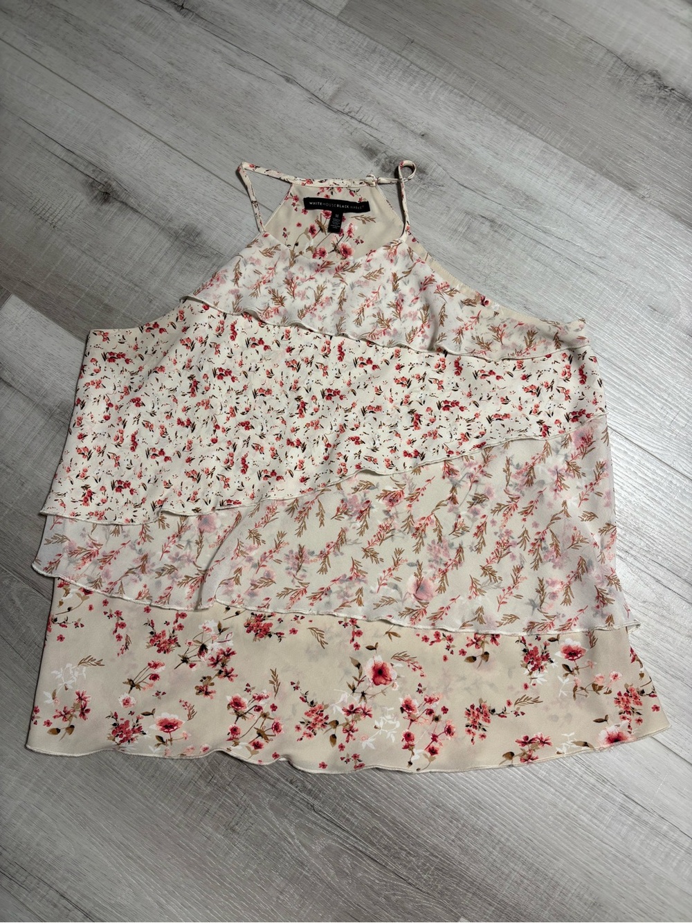 White House Black Market Floral Tiered Ruffle Cami Top Medium